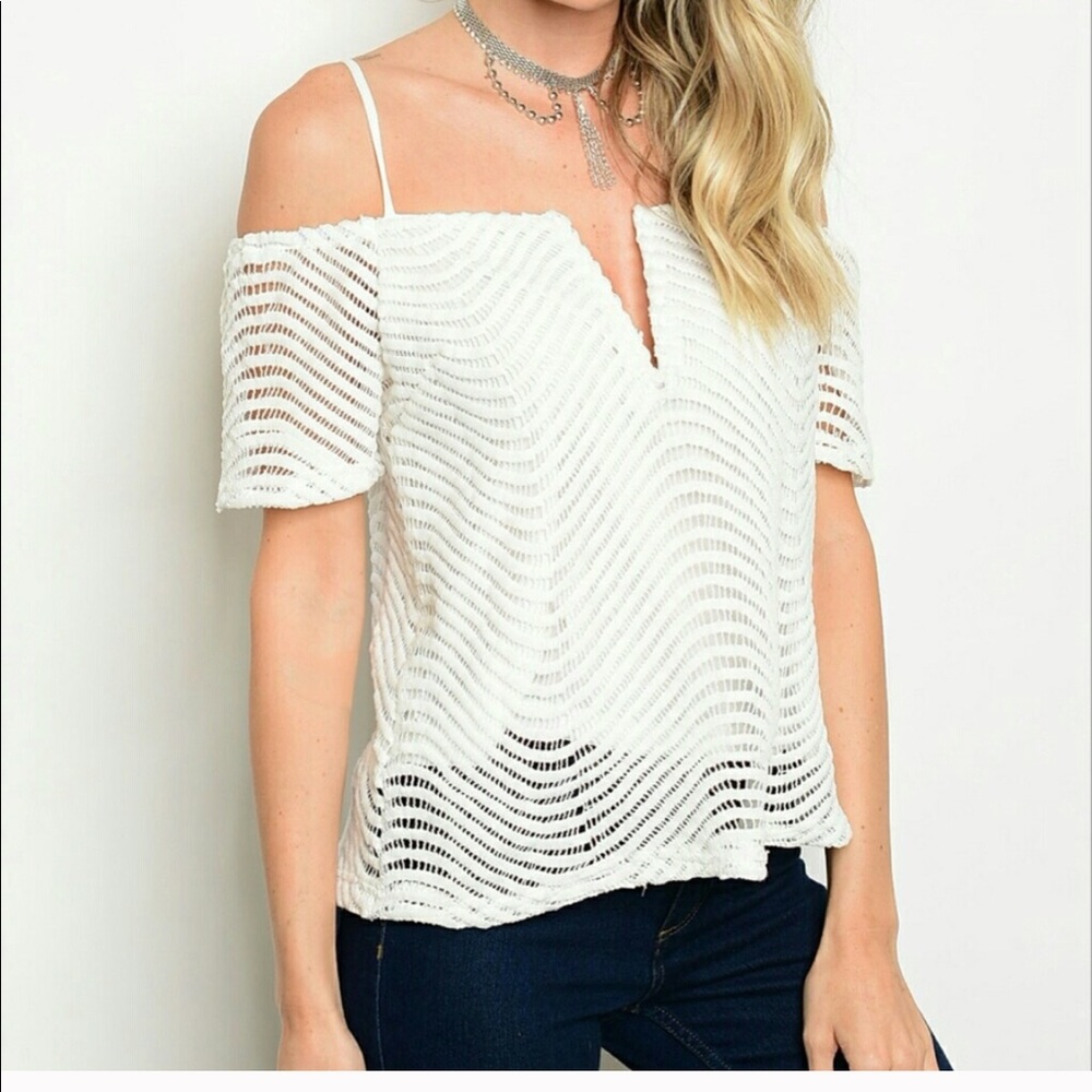 White Lace Cold Shoulder Top